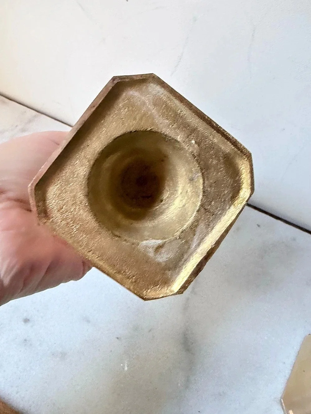Vintage Brass Diamond Facet Boho Candlesticks Set of Two